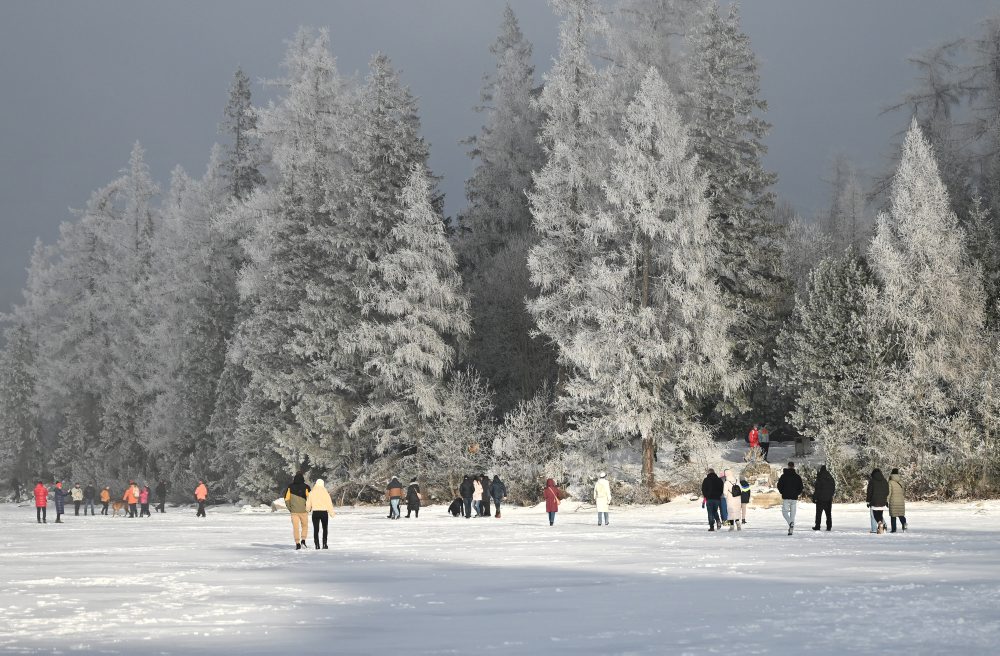 Zamrznuté Štrbské pleso vo Vysokých Tatrách 